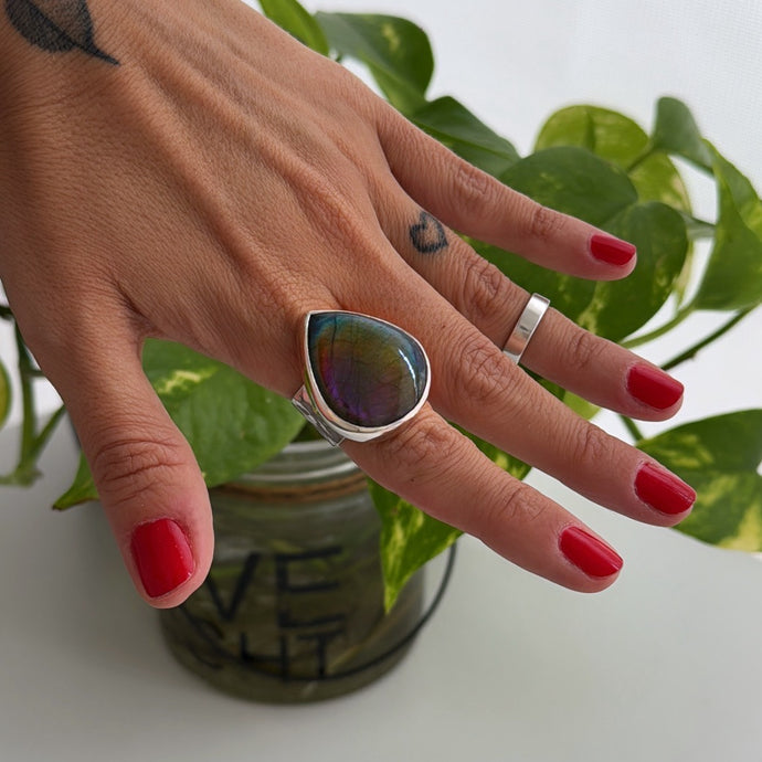 Anillo Labradorita Multifuego - tamaño regulable - Plata925