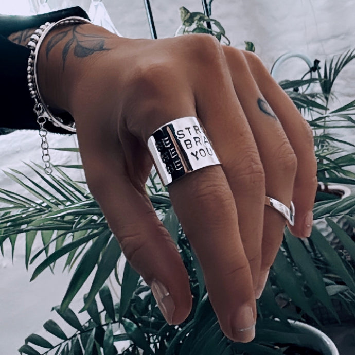 Anillo BE STRONG BE BRAVE BE YOU - tamaño regulable- Plata 925