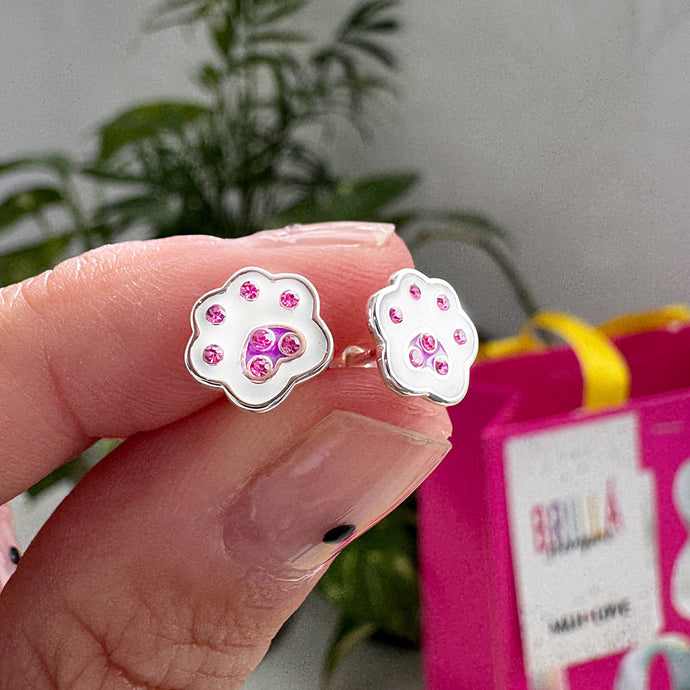 MEGA SALE Caravanas huellitas Pink - 8 mm - Plata925