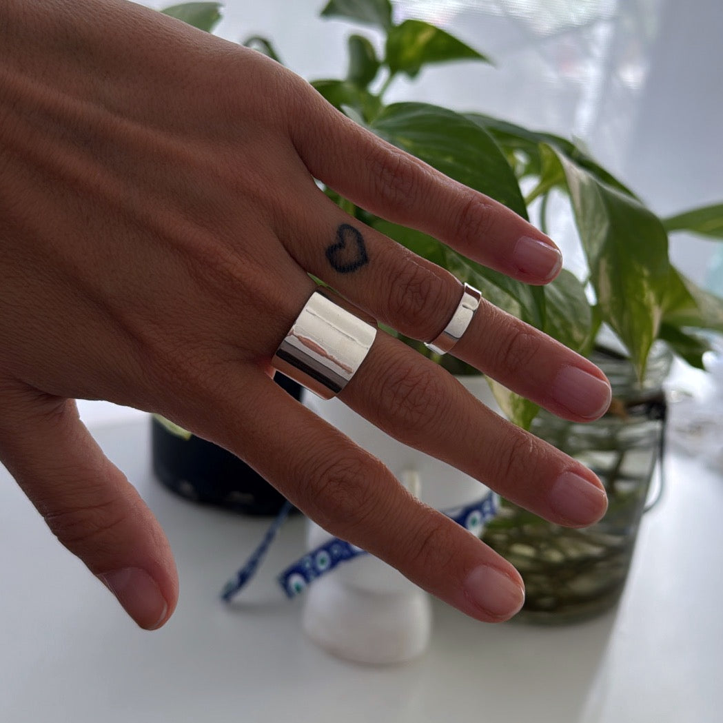 Anillo ancho liso - tamaño regulable - Plata925