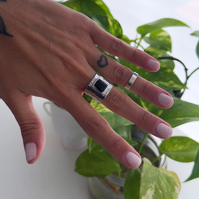 Anillo Ónix Negro - tamaño regulable - Plata925