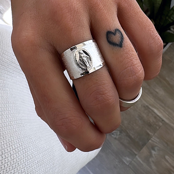 Anillo Medalla de la Virgen Milagrosa - tamaño regulable- Plata925