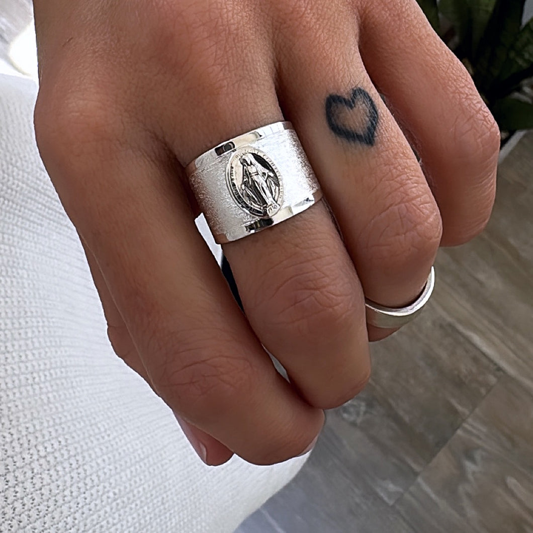 Anillo Medalla de la Virgen Milagrosa - tamaño regulable- Plata925