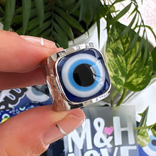 Cargar imagen en el visor de la galería, Anillo Ojo Protector 🧿 cuadrado - tamaño regulable - Plata.925