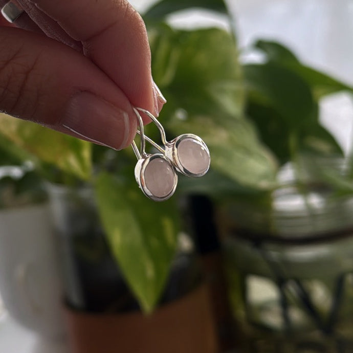 Caravanas Cuarzo Rosa oval - Plata925