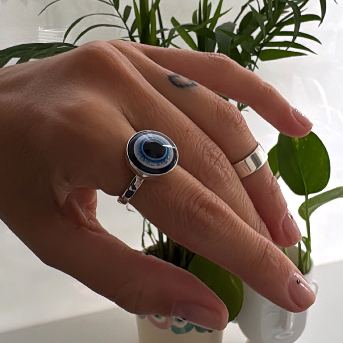 Anillo Protector fino - tamaño regulable- ojo 1,5 cm - Plata925