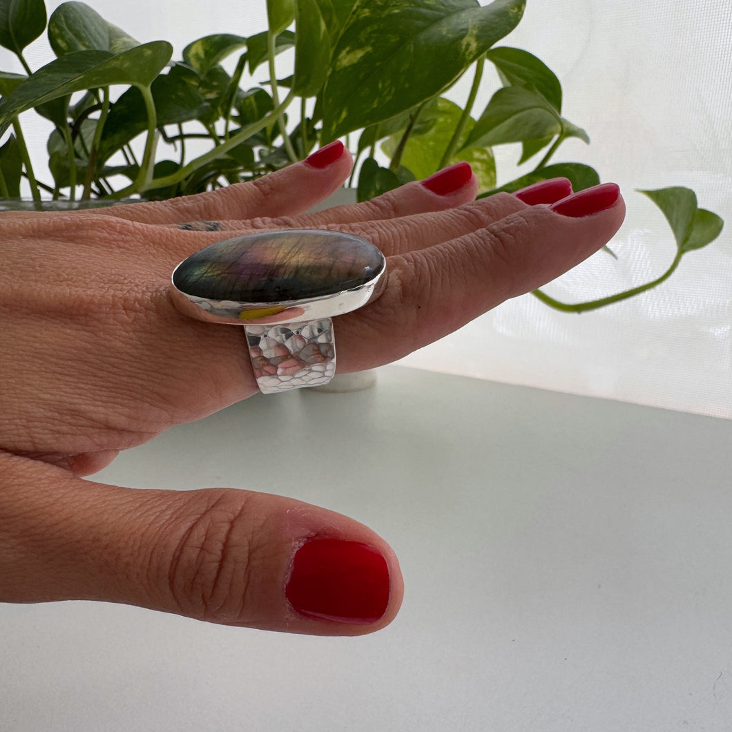 Anillo Labradorita Multifuego - tamaño regulable - Plata925