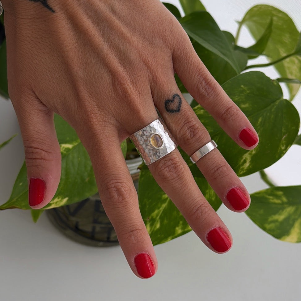 Anillo Ópalo Mexicano tornasol - tamaño regulable - Plata925