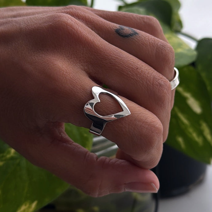 Anillo Corazón Calado Grande - tamaño regulable - Plata925